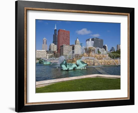 Buckingham Fountain in Grant Park with Sears Tower and Skyline Beyond, Chicago, Illinois, USA-Amanda Hall-Framed Photographic Print