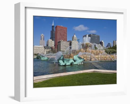 Buckingham Fountain in Grant Park with Sears Tower and Skyline Beyond, Chicago, Illinois, USA-Amanda Hall-Framed Photographic Print