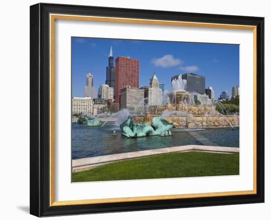 Buckingham Fountain in Grant Park with Sears Tower and Skyline Beyond, Chicago, Illinois, USA-Amanda Hall-Framed Photographic Print