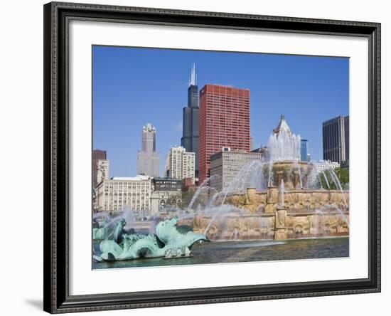 Buckingham Fountain in Grant Park with Sears Tower and Skyline Beyond, Chicago, Illinois, USA-Amanda Hall-Framed Photographic Print