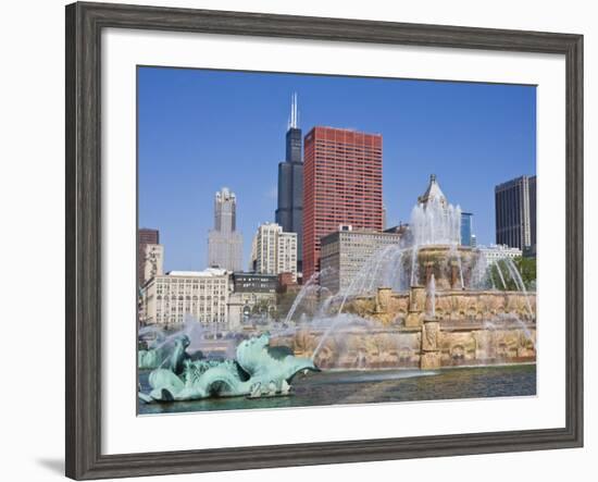 Buckingham Fountain in Grant Park with Sears Tower and Skyline Beyond, Chicago, Illinois, USA-Amanda Hall-Framed Photographic Print