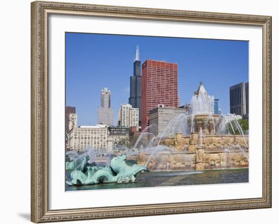 Buckingham Fountain in Grant Park with Sears Tower and Skyline Beyond, Chicago, Illinois, USA-Amanda Hall-Framed Photographic Print