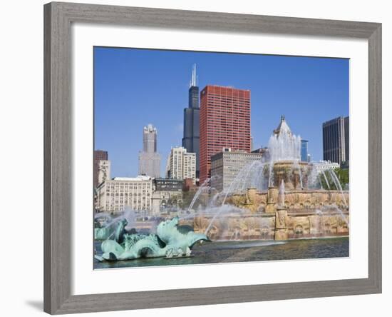 Buckingham Fountain in Grant Park with Sears Tower and Skyline Beyond, Chicago, Illinois, USA-Amanda Hall-Framed Photographic Print