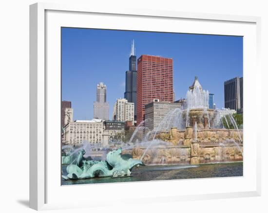 Buckingham Fountain in Grant Park with Sears Tower and Skyline Beyond, Chicago, Illinois, USA-Amanda Hall-Framed Photographic Print