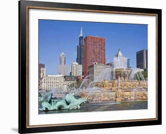 Buckingham Fountain in Grant Park with Sears Tower and Skyline Beyond, Chicago, Illinois, USA-Amanda Hall-Framed Photographic Print