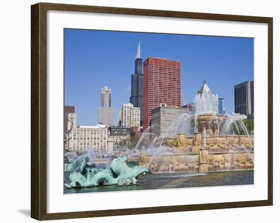 Buckingham Fountain in Grant Park with Sears Tower and Skyline Beyond, Chicago, Illinois, USA-Amanda Hall-Framed Photographic Print