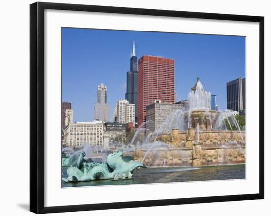 Buckingham Fountain in Grant Park with Sears Tower and Skyline Beyond, Chicago, Illinois, USA-Amanda Hall-Framed Photographic Print