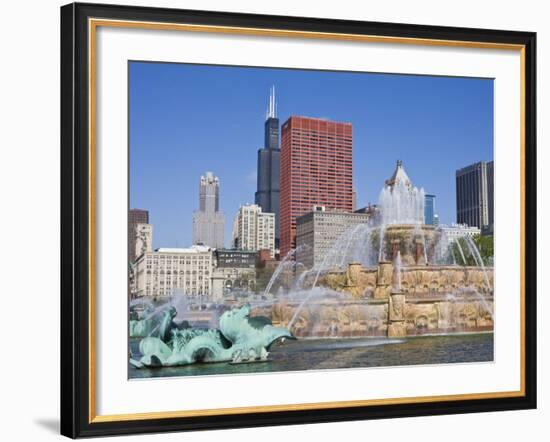 Buckingham Fountain in Grant Park with Sears Tower and Skyline Beyond, Chicago, Illinois, USA-Amanda Hall-Framed Photographic Print