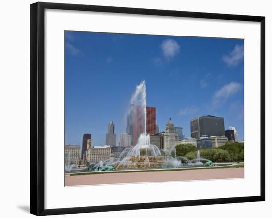 Buckingham Fountain in Grant Park with Skyline Beyond, Chicago, Illinois, USA-Amanda Hall-Framed Photographic Print