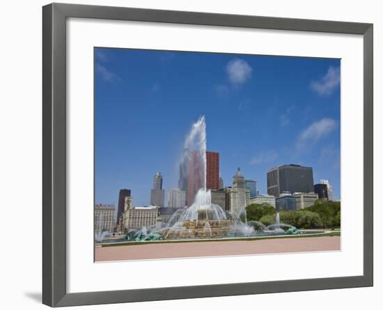 Buckingham Fountain in Grant Park with Skyline Beyond, Chicago, Illinois, USA-Amanda Hall-Framed Photographic Print