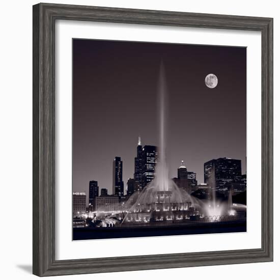 Buckingham Fountain Nightlight Chicago BW-Steve Gadomski-Framed Photographic Print