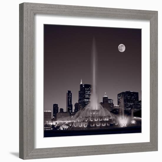 Buckingham Fountain Nightlight Chicago BW-Steve Gadomski-Framed Photographic Print