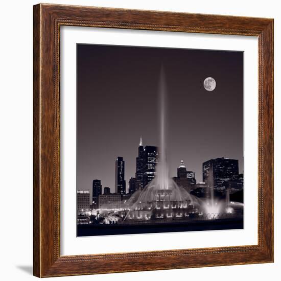 Buckingham Fountain Nightlight Chicago BW-Steve Gadomski-Framed Photographic Print