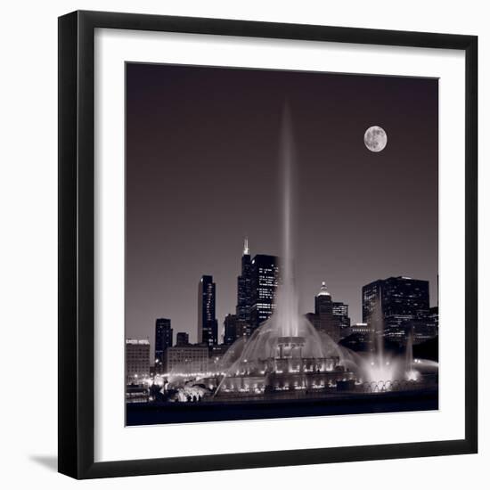 Buckingham Fountain Nightlight Chicago BW-Steve Gadomski-Framed Photographic Print