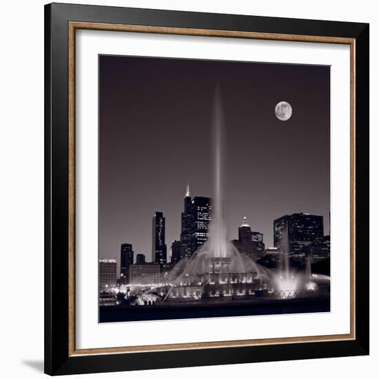 Buckingham Fountain Nightlight Chicago BW-Steve Gadomski-Framed Photographic Print