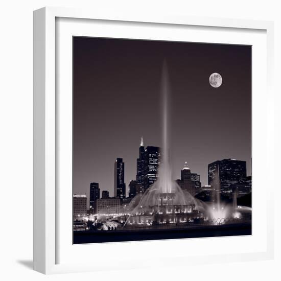 Buckingham Fountain Nightlight Chicago BW-Steve Gadomski-Framed Photographic Print