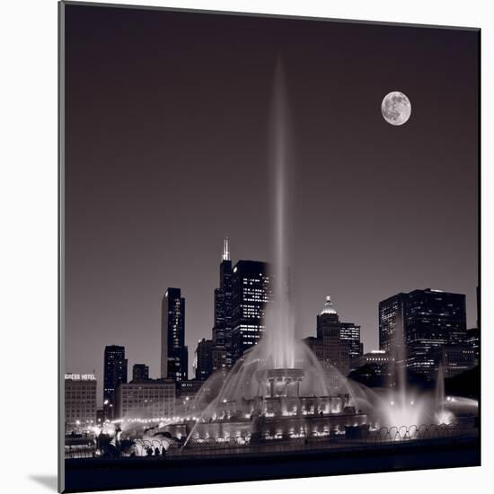 Buckingham Fountain Nightlight Chicago BW-Steve Gadomski-Mounted Photographic Print