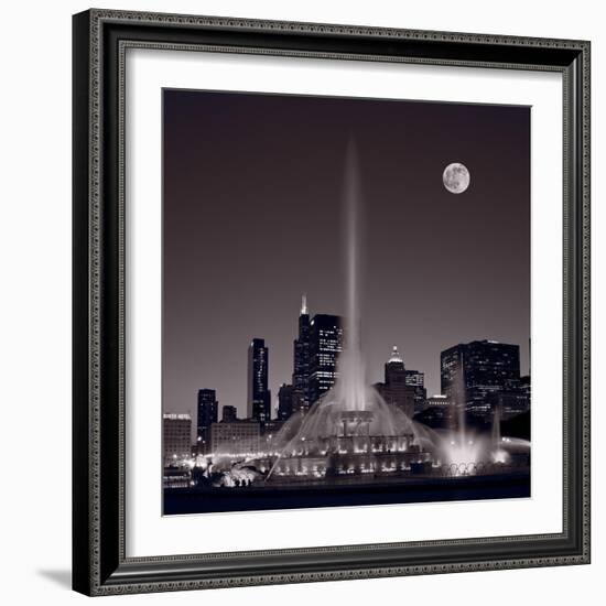 Buckingham Fountain Nightlight Chicago BW-Steve Gadomski-Framed Photographic Print