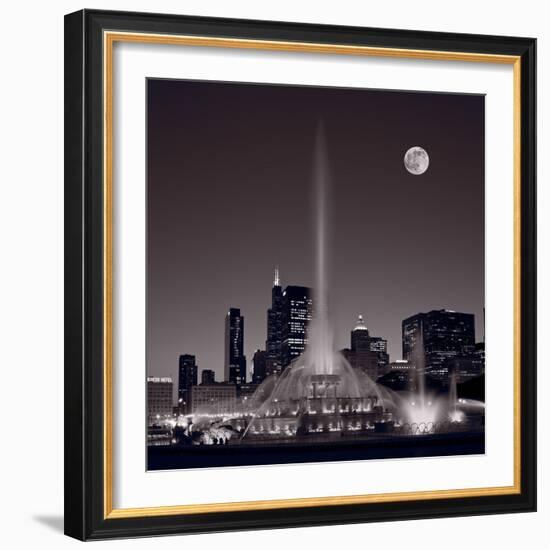 Buckingham Fountain Nightlight Chicago BW-Steve Gadomski-Framed Photographic Print