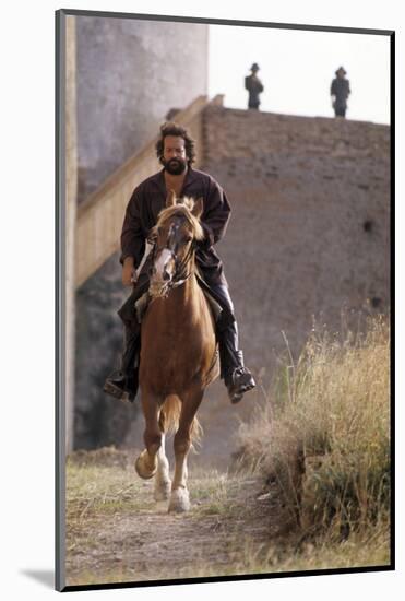 Bud Spencer Riding a Horse on the Set of Soldier of Fortune-null-Mounted Photographic Print