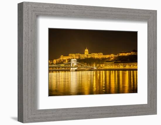 Buda Castle. Chain Bridge. Nightscape. Danube River Surroundings. Budapest. Hungary-Tom Norring-Framed Photographic Print