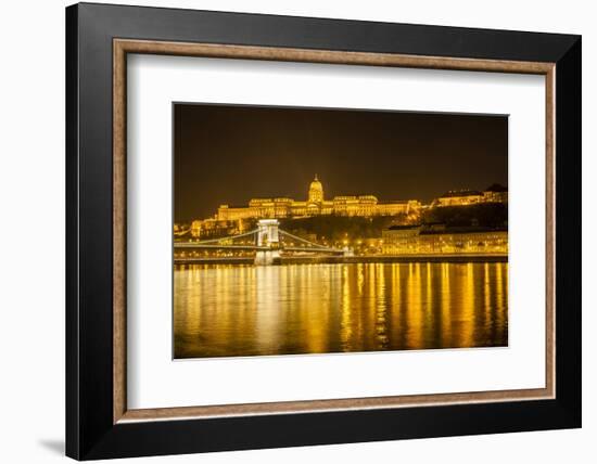 Buda Castle. Chain Bridge. Nightscape. Danube River Surroundings. Budapest. Hungary-Tom Norring-Framed Photographic Print