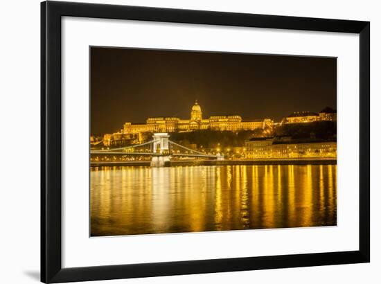 Buda Castle. Chain Bridge. Nightscape. Danube River Surroundings. Budapest. Hungary-Tom Norring-Framed Photographic Print