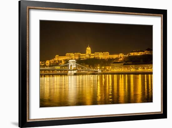 Buda Castle. Chain Bridge. Nightscape. Danube River Surroundings. Budapest. Hungary-Tom Norring-Framed Photographic Print