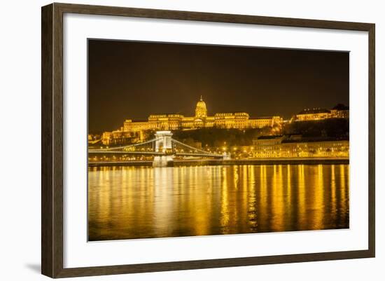 Buda Castle. Chain Bridge. Nightscape. Danube River Surroundings. Budapest. Hungary-Tom Norring-Framed Photographic Print