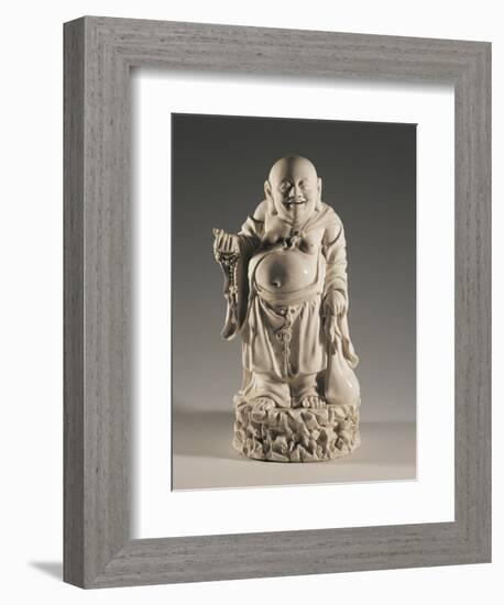 Budai, also Called the Smiling Buddha, on Rocks with a Sack and a Buddhist Rosary-null-Framed Giclee Print