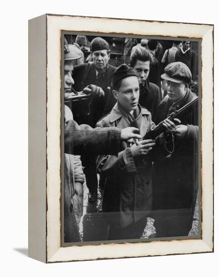 Budapest Boys Carrying Rifles to Fight with Hungarian Freedom Fighters Against Soviet-Backed Regime-Michael Rougier-Framed Premier Image Canvas