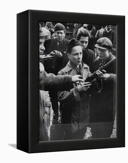 Budapest Boys Carrying Rifles to Fight with Hungarian Freedom Fighters Against Soviet-Backed Regime-Michael Rougier-Framed Premier Image Canvas