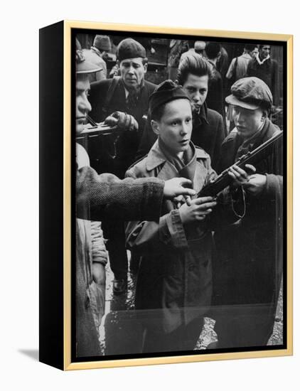 Budapest Boys Carrying Rifles to Fight with Hungarian Freedom Fighters Against Soviet-Backed Regime-Michael Rougier-Framed Premier Image Canvas