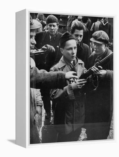 Budapest Boys Carrying Rifles to Fight with Hungarian Freedom Fighters Against Soviet-Backed Regime-Michael Rougier-Framed Premier Image Canvas