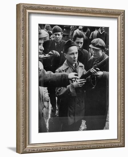 Budapest Boys Carrying Rifles to Fight with Hungarian Freedom Fighters Against Soviet-Backed Regime-Michael Rougier-Framed Photographic Print