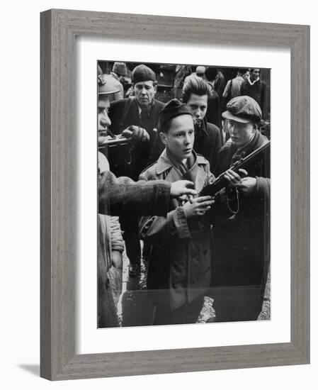 Budapest Boys Carrying Rifles to Fight with Hungarian Freedom Fighters Against Soviet-Backed Regime-Michael Rougier-Framed Photographic Print