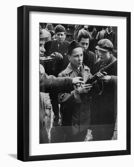 Budapest Boys Carrying Rifles to Fight with Hungarian Freedom Fighters Against Soviet-Backed Regime-Michael Rougier-Framed Photographic Print