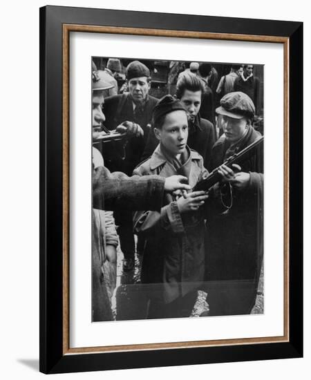 Budapest Boys Carrying Rifles to Fight with Hungarian Freedom Fighters Against Soviet-Backed Regime-Michael Rougier-Framed Photographic Print