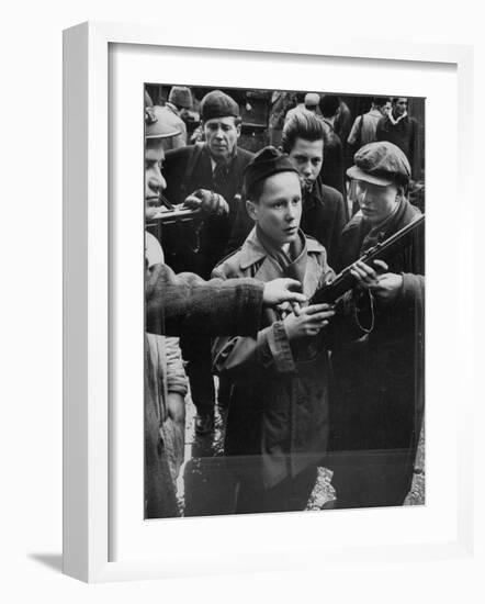 Budapest Boys Carrying Rifles to Fight with Hungarian Freedom Fighters Against Soviet-Backed Regime-Michael Rougier-Framed Photographic Print