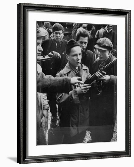 Budapest Boys Carrying Rifles to Fight with Hungarian Freedom Fighters Against Soviet-Backed Regime-Michael Rougier-Framed Photographic Print