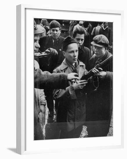 Budapest Boys Carrying Rifles to Fight with Hungarian Freedom Fighters Against Soviet-Backed Regime-Michael Rougier-Framed Photographic Print