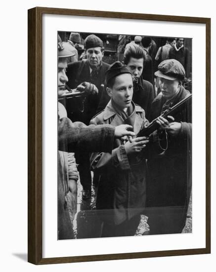 Budapest Boys Carrying Rifles to Fight with Hungarian Freedom Fighters Against Soviet-Backed Regime-Michael Rougier-Framed Photographic Print