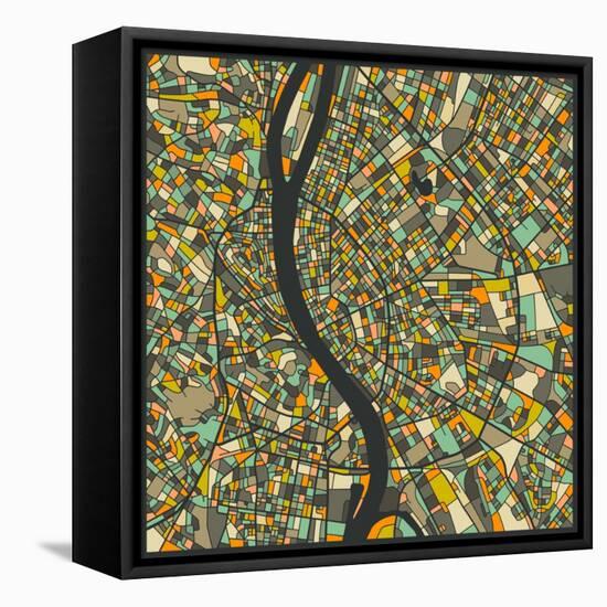 Budapest Map-Jazzberry Blue-Framed Stretched Canvas