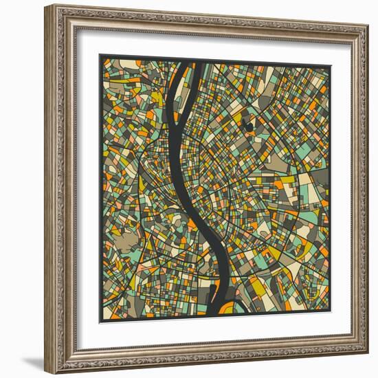 Budapest Map-Jazzberry Blue-Framed Art Print