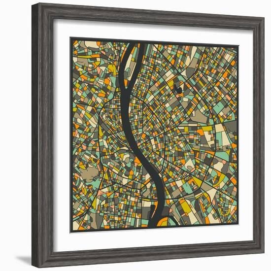 Budapest Map-Jazzberry Blue-Framed Art Print