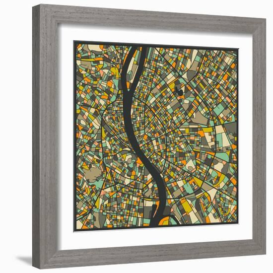 Budapest Map-Jazzberry Blue-Framed Art Print