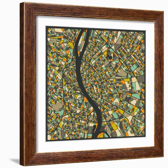 Budapest Map-Jazzberry Blue-Framed Art Print