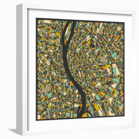 Budapest Map-Jazzberry Blue-Framed Art Print