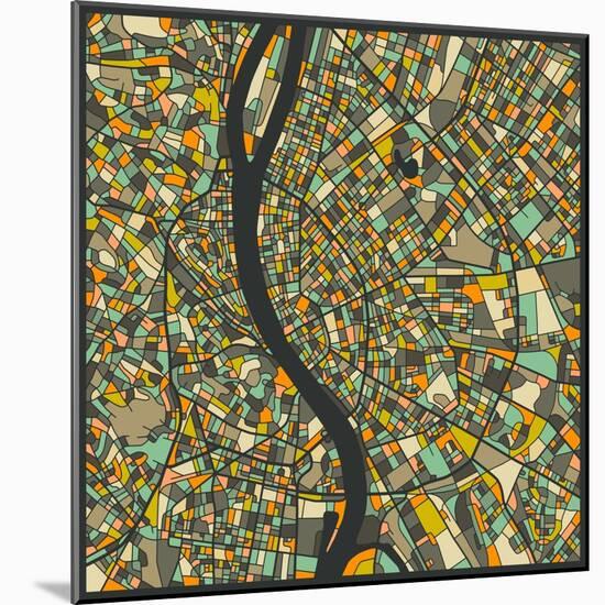 Budapest Map-Jazzberry Blue-Mounted Art Print