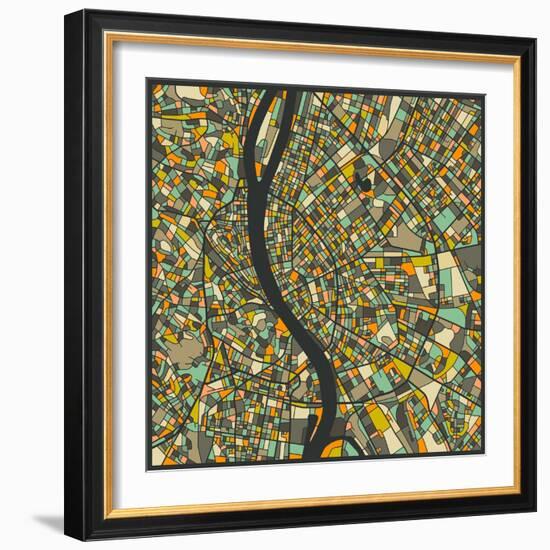 Budapest Map-Jazzberry Blue-Framed Art Print